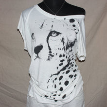 Load image into Gallery viewer, Cheetah graphic studded off shoulder white top (L)
