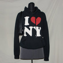 Load image into Gallery viewer, "I ❤️ NY" graphic studded black hoodie (S)

