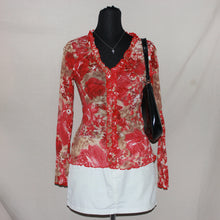 Load image into Gallery viewer, Rose patterned mesh asymmetrical top (S)
