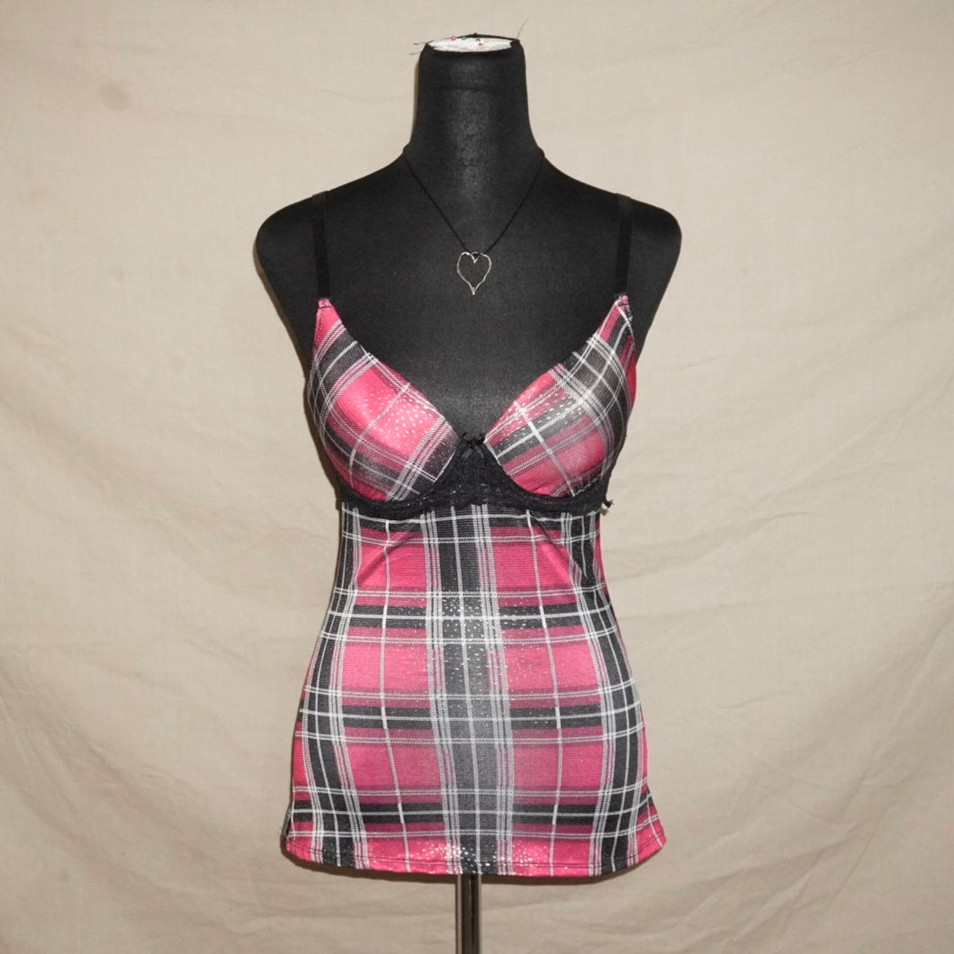 Pink argyle patterned corset (S)