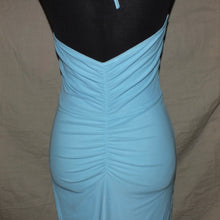 Load image into Gallery viewer, Halter floral baby blue ruched slip dress (S)
