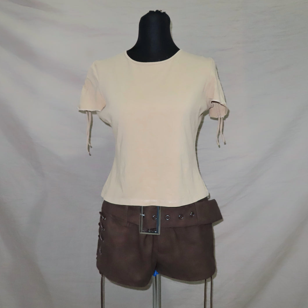 Beige ruched sleeve top (S)