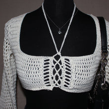 Load image into Gallery viewer, White Fox crochet white crop top (S)
