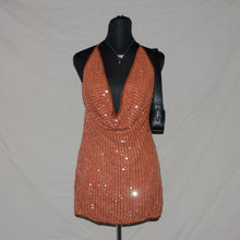 Load image into Gallery viewer, Brown sequence cowl halter midi dress (M)
