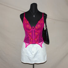 Load image into Gallery viewer, Butterfly cut hot pink floral mesh corset (S/M)
