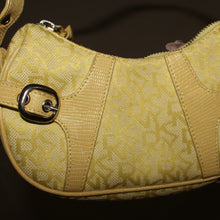 Load image into Gallery viewer, Vintage DKNY monogram lime green buckle baguette shoulder bag
