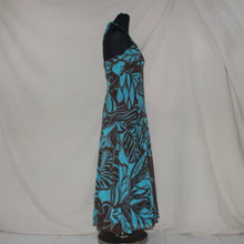 Load image into Gallery viewer, Floral patterned teal/brown halter midi dress (S)
