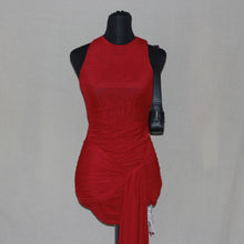 Load image into Gallery viewer, Dark red mesh ruched midi dress (S)
