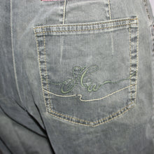 Load image into Gallery viewer, Olive green flared denim jeans (W28)
