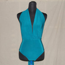 Load image into Gallery viewer, Teal blue halter tie-up overalls (XS)
