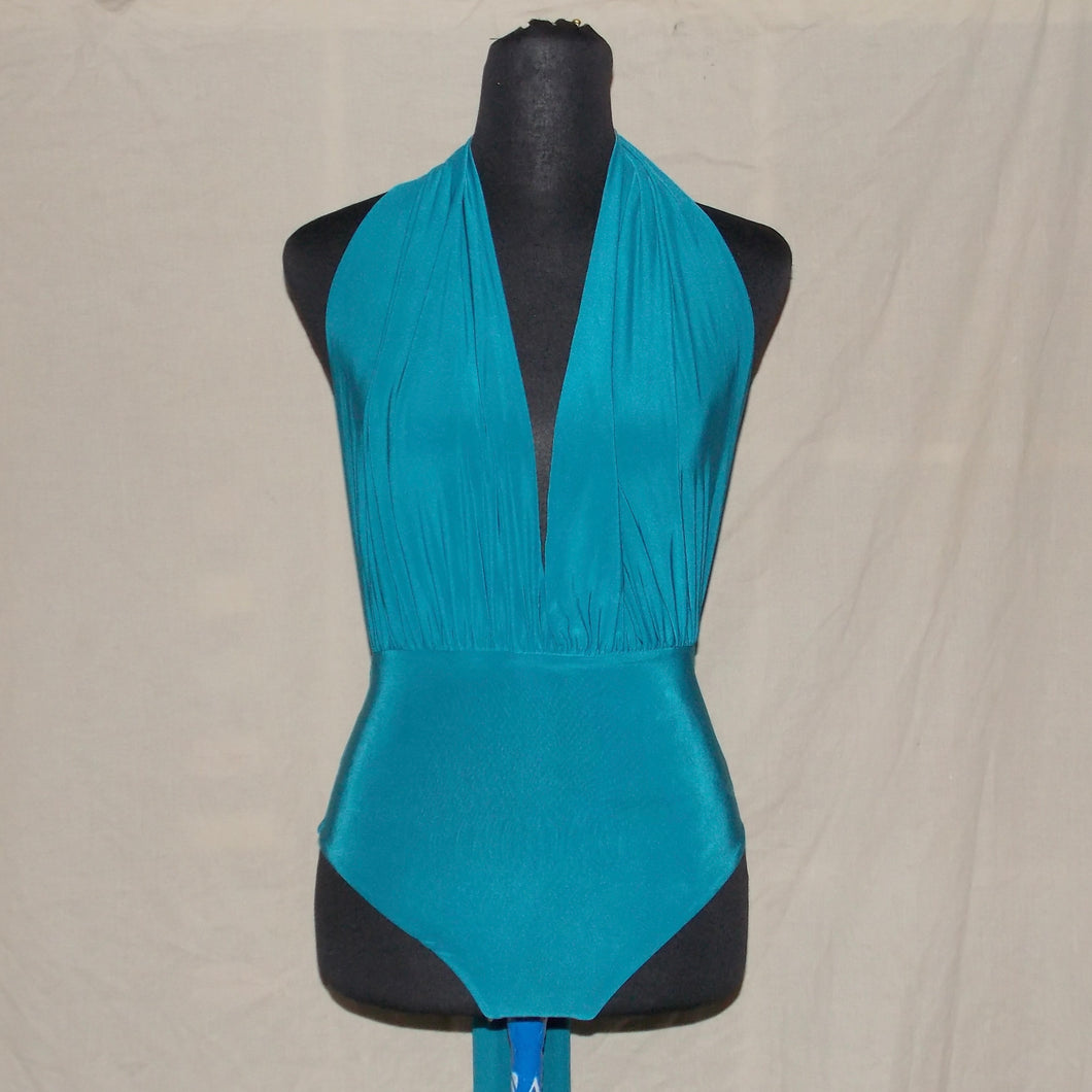 Teal blue halter tie-up overalls (XS)