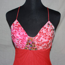Load image into Gallery viewer, Rexevsly red asymmetrical beaded bodice midi dress (S)
