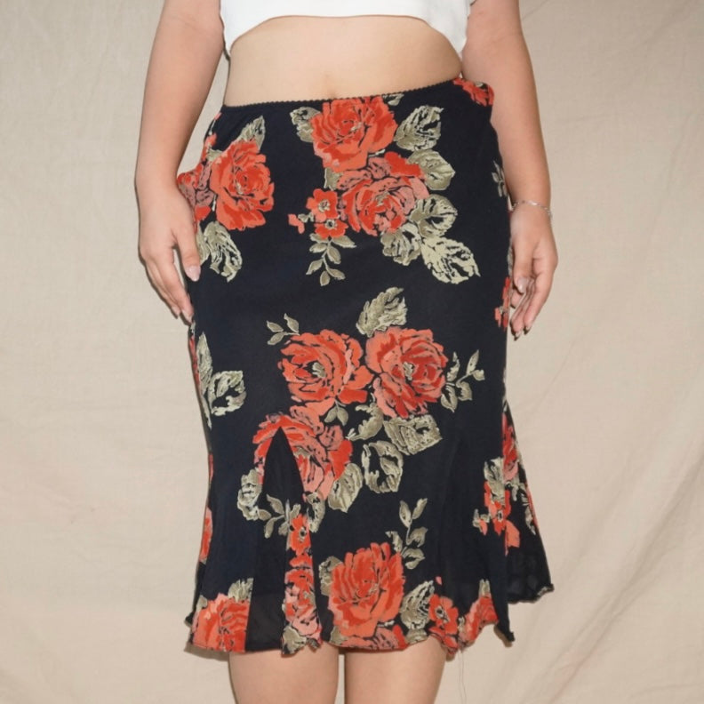 Etam floral black midi skirt (M)