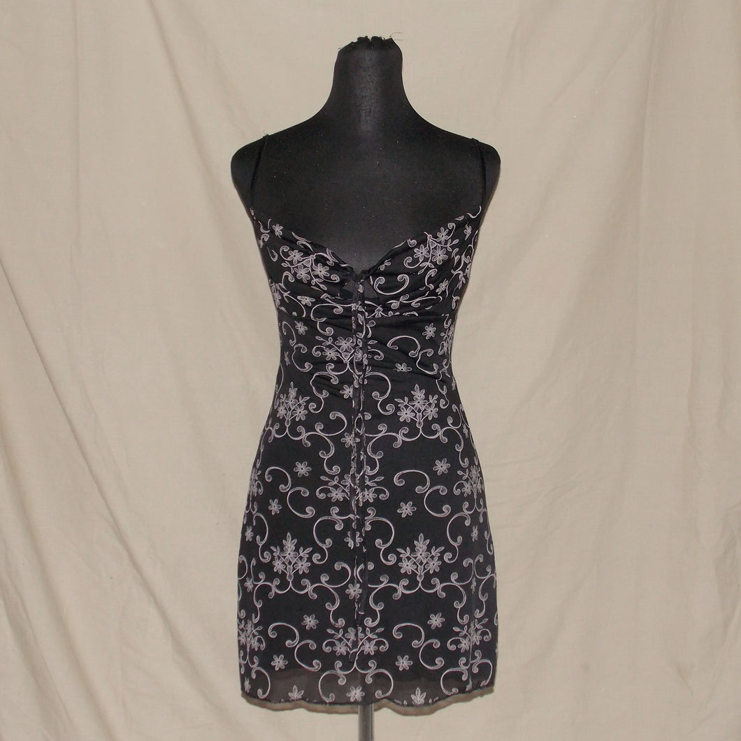 ViF boho pattern black ruched dress (S)