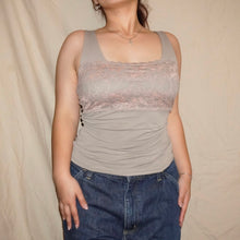 Load image into Gallery viewer, Taupe laced tank (S)
