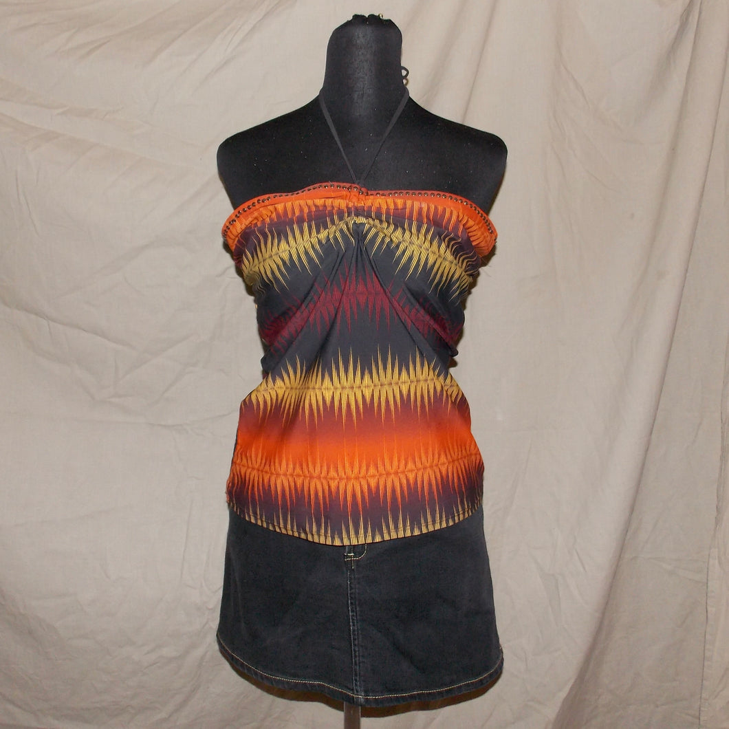 Boho patterned tube ruched top (M)