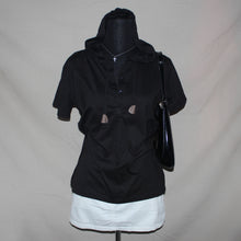 Load image into Gallery viewer, Black hooded button up tee (S)

