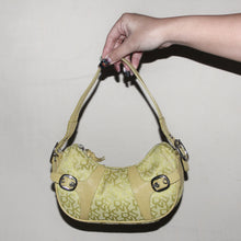 Load image into Gallery viewer, Vintage DKNY monogram lime green buckle baguette shoulder bag

