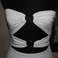 Load image into Gallery viewer, White ruched double-ring cut midi dress (S)
