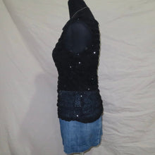 Load image into Gallery viewer, Black sequence mesh ruched top (M)
