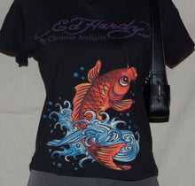Load image into Gallery viewer, Vintage Ed Hardy by Christian Audigier black Koi fish graphic tee (S/M)
