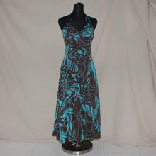 Load image into Gallery viewer, Floral patterned teal/brown halter midi dress (S)
