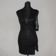 Load image into Gallery viewer, Sequenced black halter midi dress (M)
