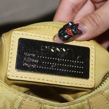 Load image into Gallery viewer, Vintage DKNY monogram lime green buckle baguette shoulder bag

