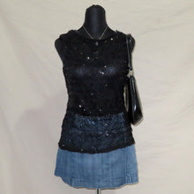 Load image into Gallery viewer, Black sequence mesh ruched top (M)
