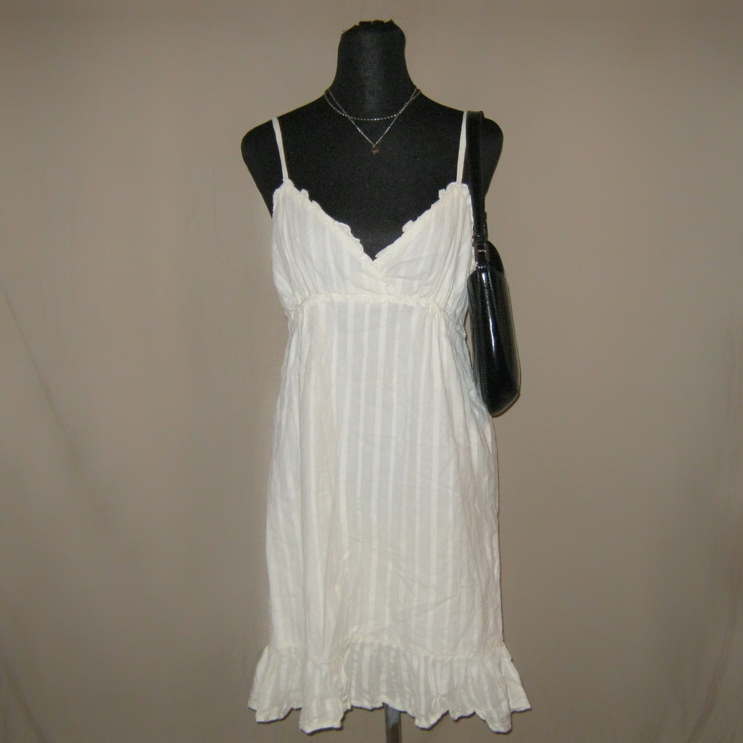 Stripped mesh white midi dress (S)