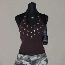 Load image into Gallery viewer, Brown buttoned design halter (S/M)
