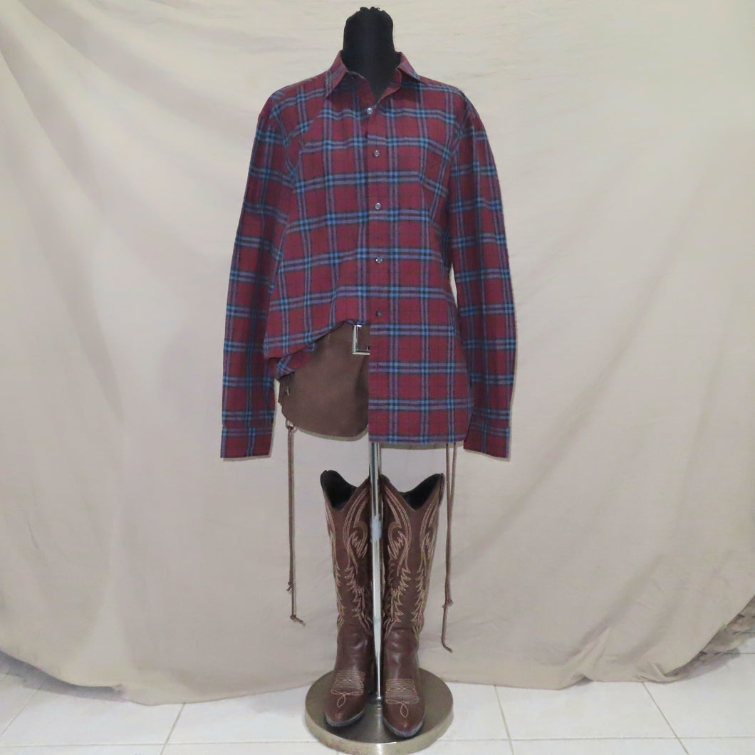 Burberry gingham maroon long sleeves polo (XL)