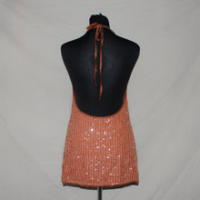 Load image into Gallery viewer, Brown sequence cowl halter midi dress (M)
