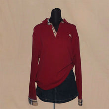Load image into Gallery viewer, Burberry maroon collared gingham patterned sweater (XL)
