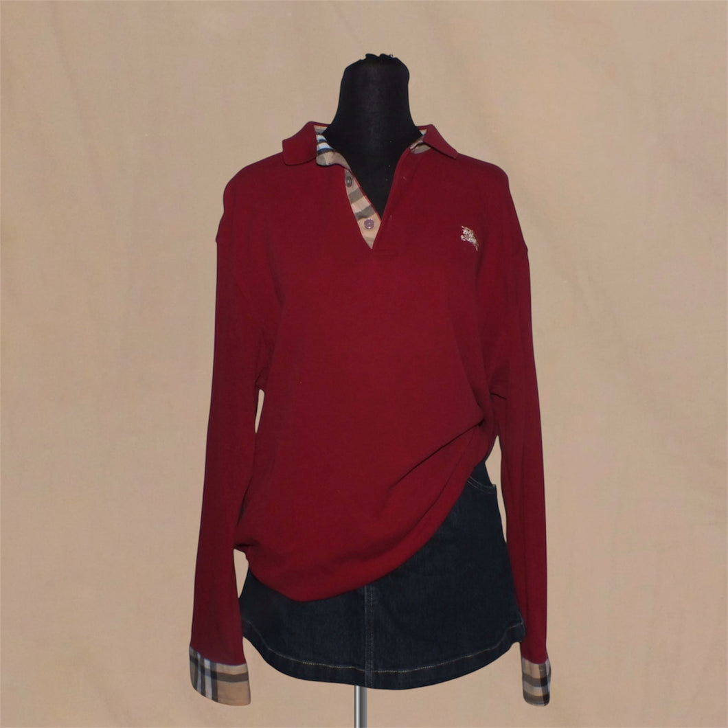 Burberry maroon collared gingham patterned sweater (XL)