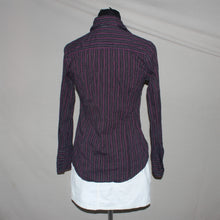 Load image into Gallery viewer, Burgundy pinstripe button-up top (S)
