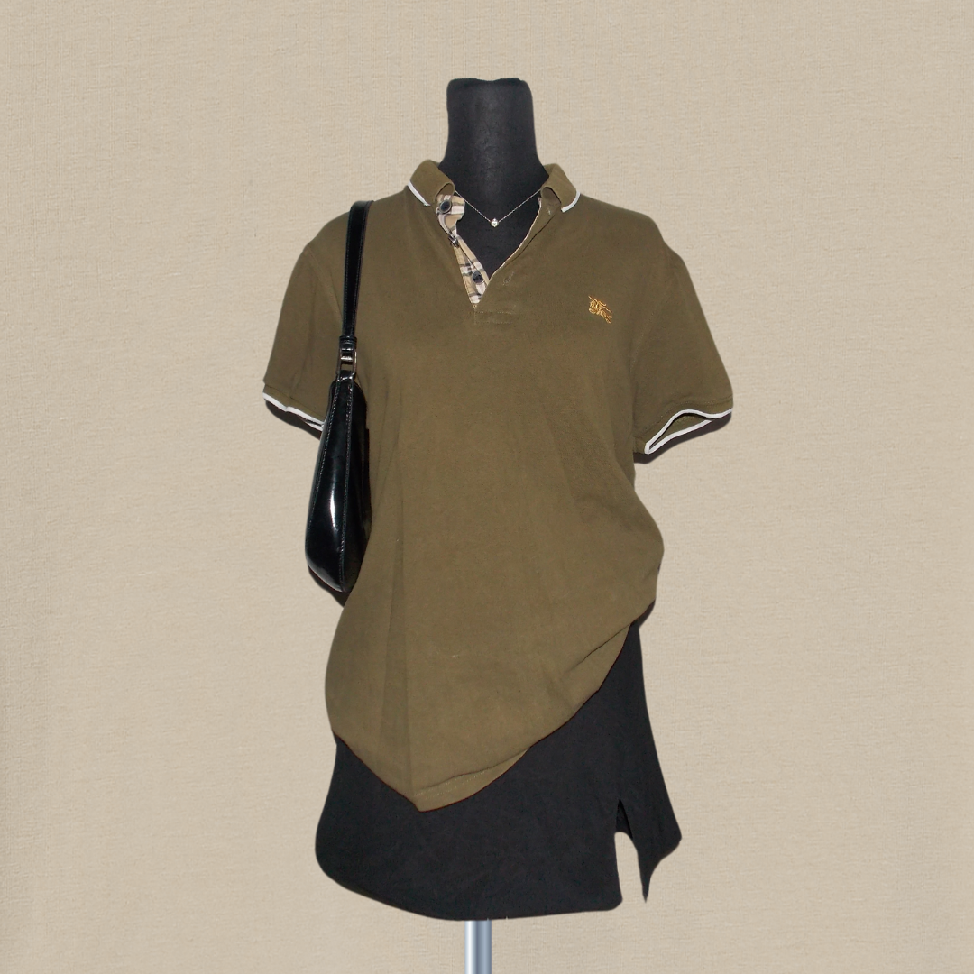 Burberry green collared top L izsa vintage