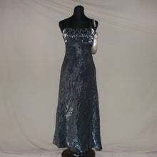 Load image into Gallery viewer, Vintage metallic gray beaded maxi dress (S)
