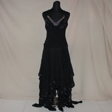 Load image into Gallery viewer, Black bedazzled asymmetrical long dress (M)

