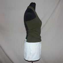 Load image into Gallery viewer, Military green halter w/ bedazzled back pattern (S)
