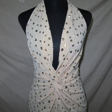 Load image into Gallery viewer, Gold halter flounce London dress (S/M)
