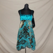 Load image into Gallery viewer, Metallic Teal Floral Midi Dress (S)
