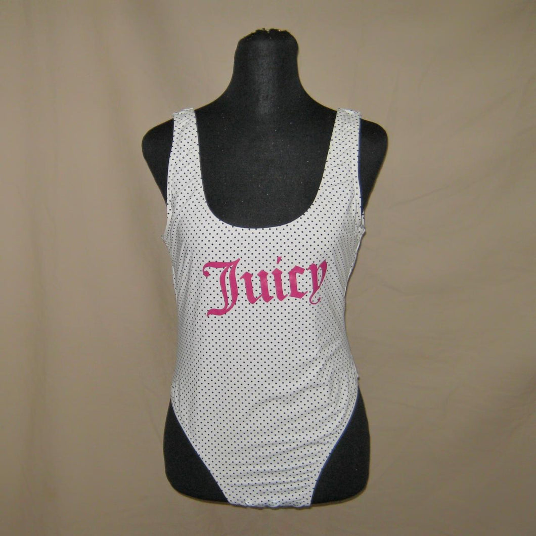 Juicy Couture white/hot pink polka dot one piece (L)