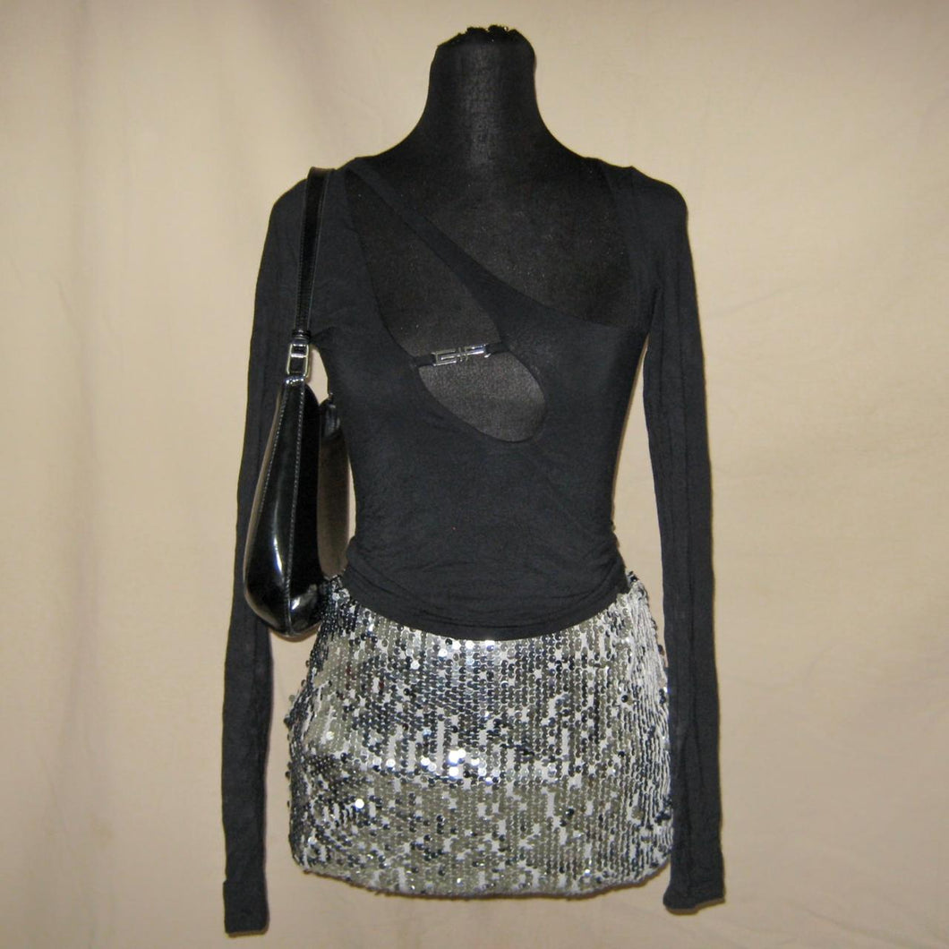 I AM GIA silver charmed asymmetrical black top (XXS)