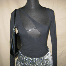 Load image into Gallery viewer, I AM GIA silver charmed asymmetrical black top (XXS)
