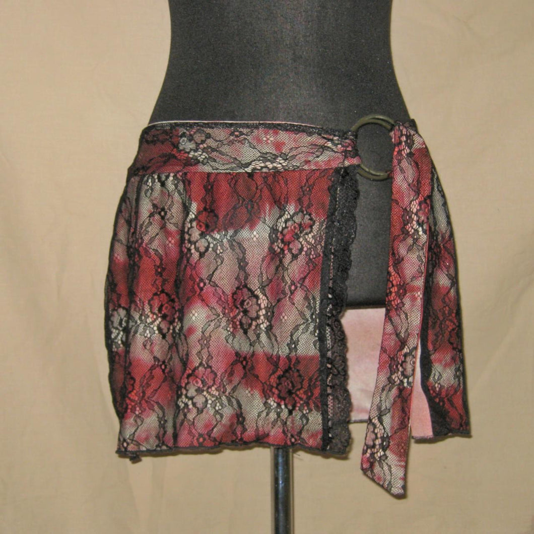 Floral laced adjustable waist tie mini skirt (M)